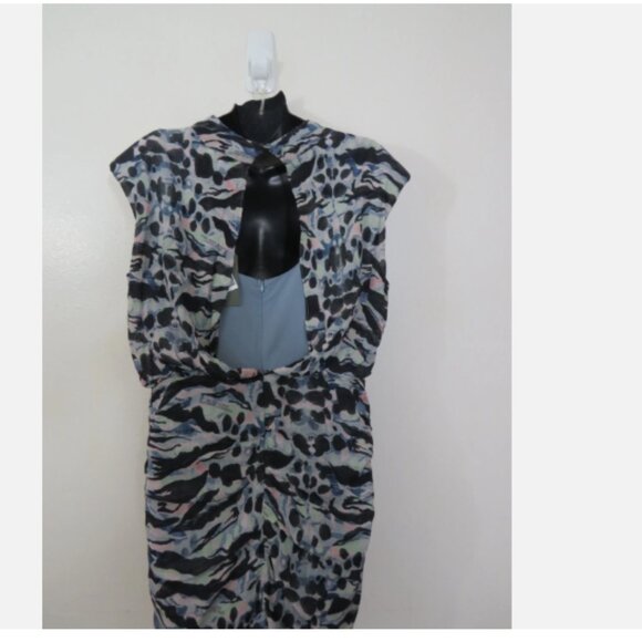 All Saints Sz 8 Lillita Mini Dress Padded Shoulders Split Back Ruched NEW - Picture 8 of 8